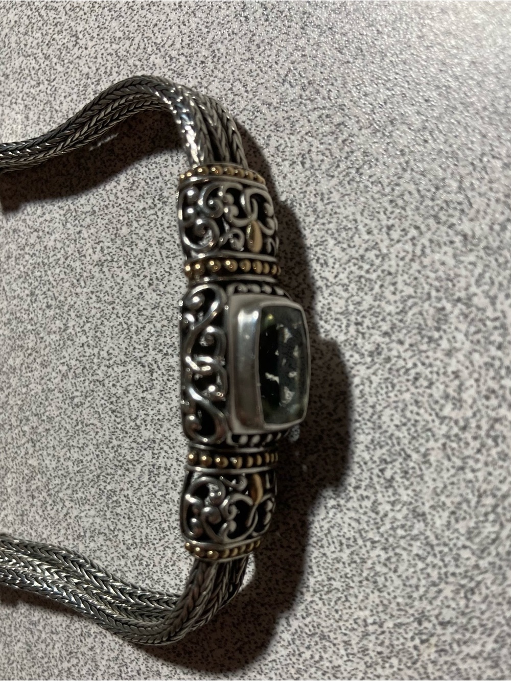 Sarda Vintage Sterling Silver & 18K Gold Bracelet With Prasiolite Stone EUC - Picture 10 of 11